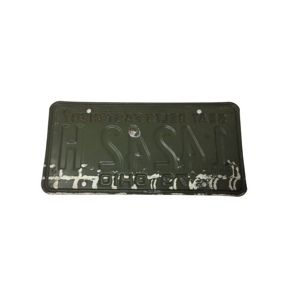 Vintage Green Metal License Plate Seat Belts Fastened? 14242H 73 OHIO - Picture 2 of 4